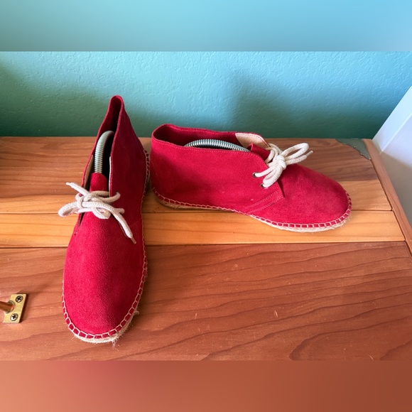 Red Suede Lace-Up Espadrille Boots Women’s Size 38 (7.5-8) Handmade Spain Style - Picture 2 of 8